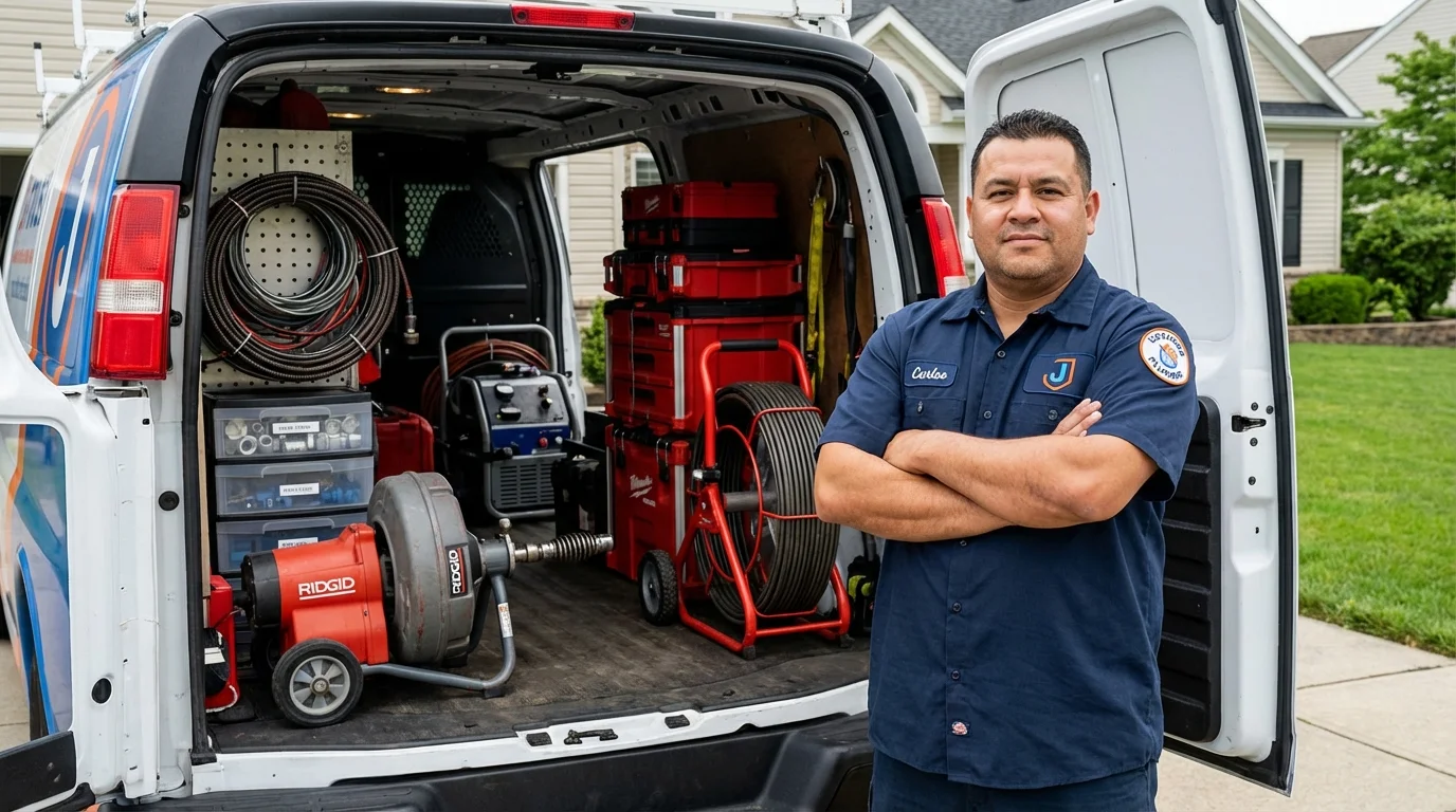 Professional drain cleaning equipment and Johns Plumbing LLC plumber in Stephens City
