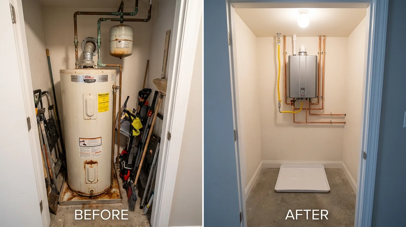 Tank water heater versus wall-mounted tankless unit comparison for Stephens City, VA homeowners