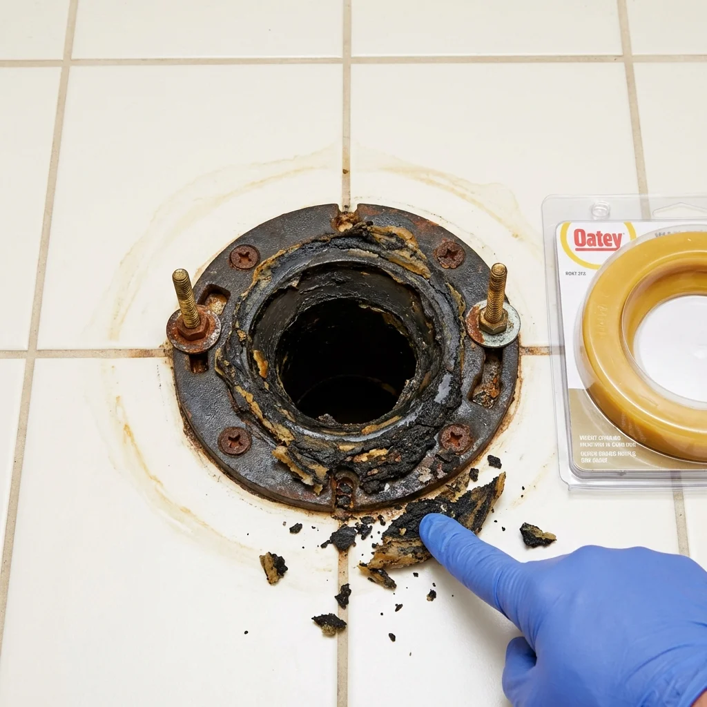Failed wax ring showing water seepage at the base of a toilet in a Stephens City, VA home