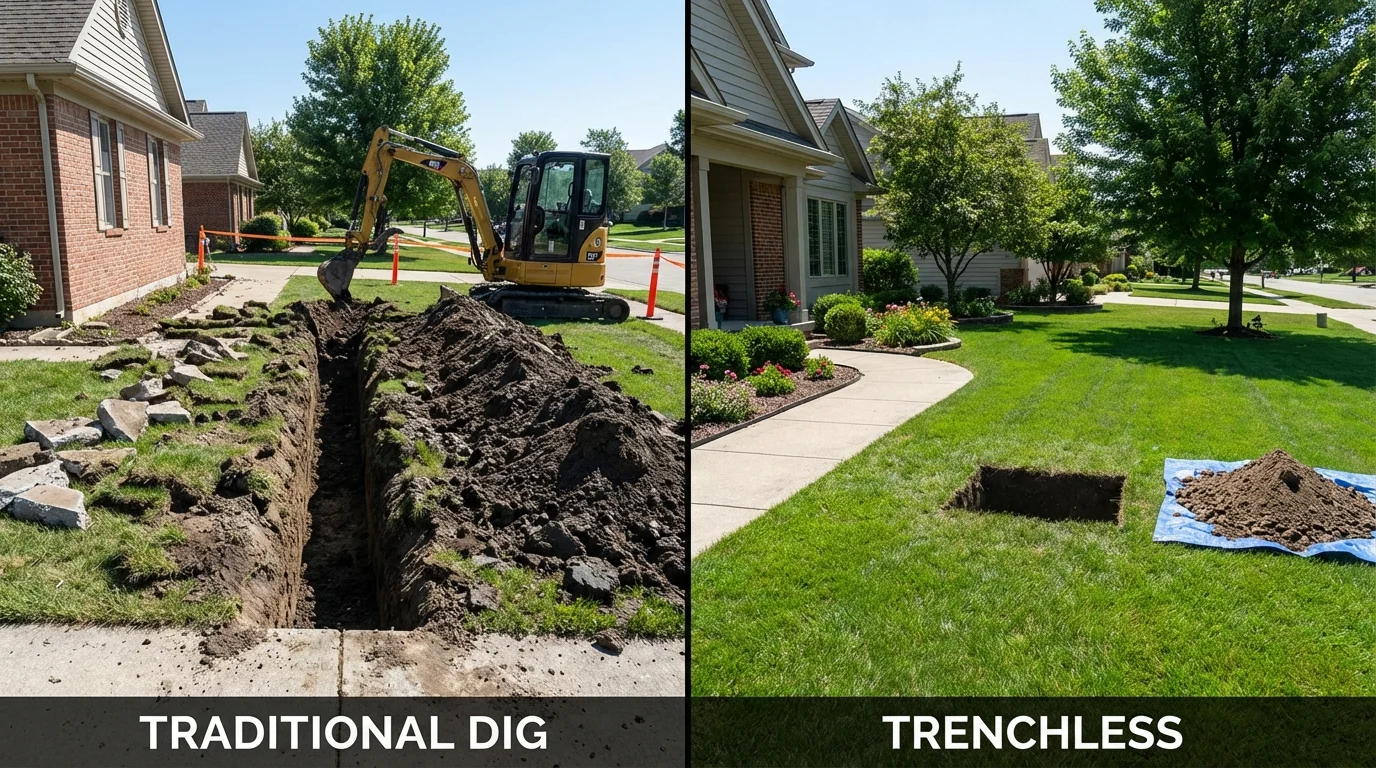 Trenchless sewer repair with minimal yard damage versus traditional excavation in Stephens City, VA